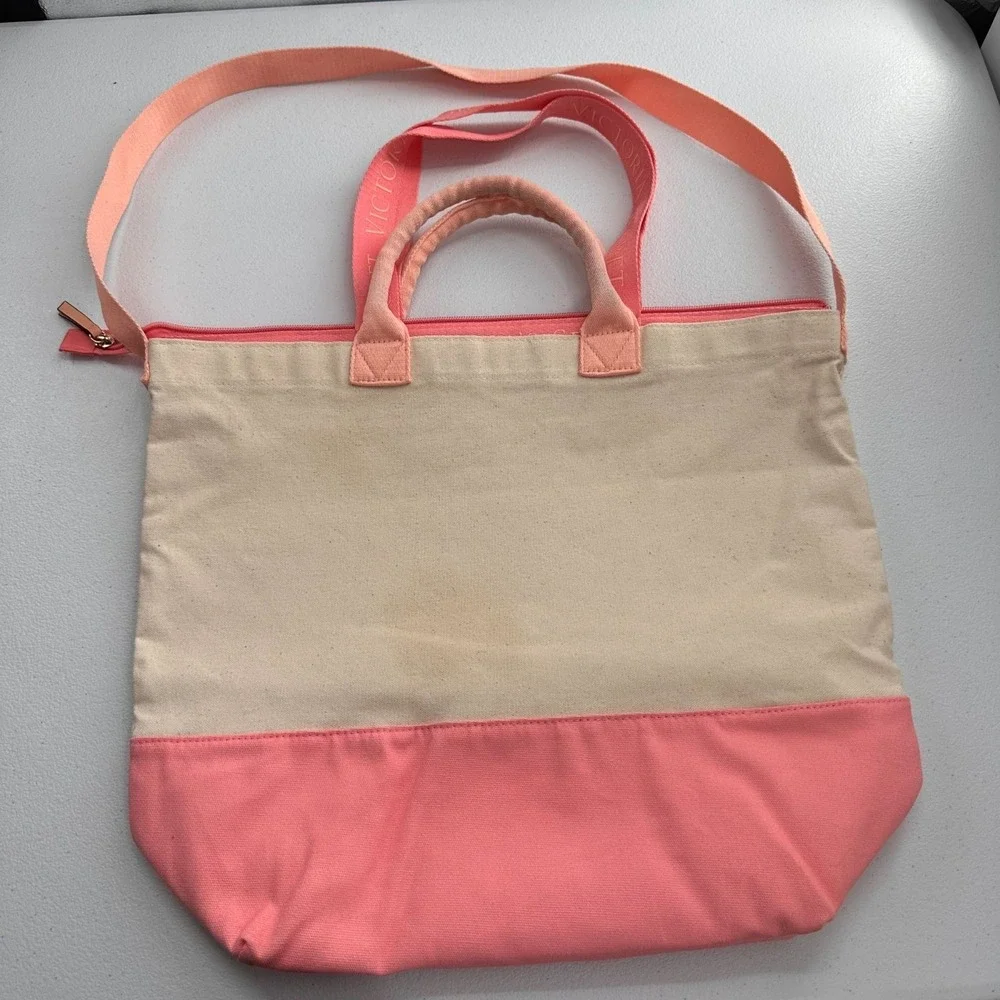 Victorias Secret Pink Shopper Canvas Double Tote Bag Insulated Lining Gift See‎